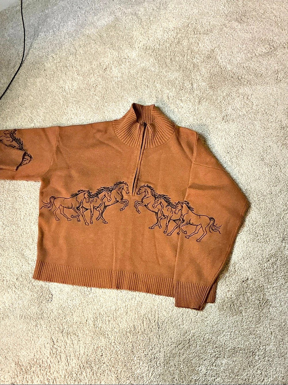 maeve The Montana Mock-Neck Half-Zip Sweater Brown XS